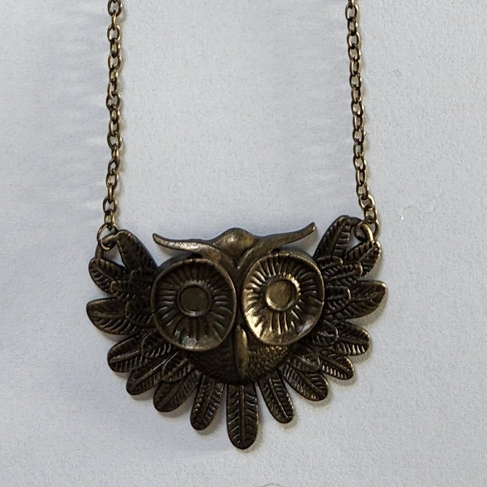 Bronze antiqued brass gold owl necklace